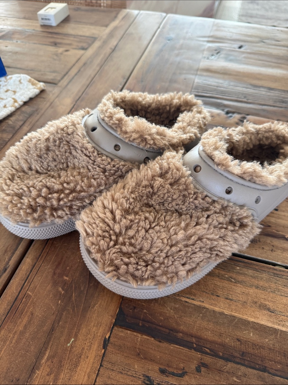 CROCS Fuzzy Sherpa Lined Slip-On Clogs in Beige - Picture 2 of 4